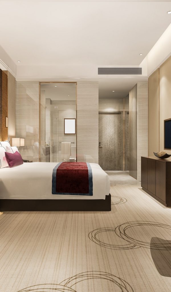 3d rendering modern luxury bedroom suite and bathroom